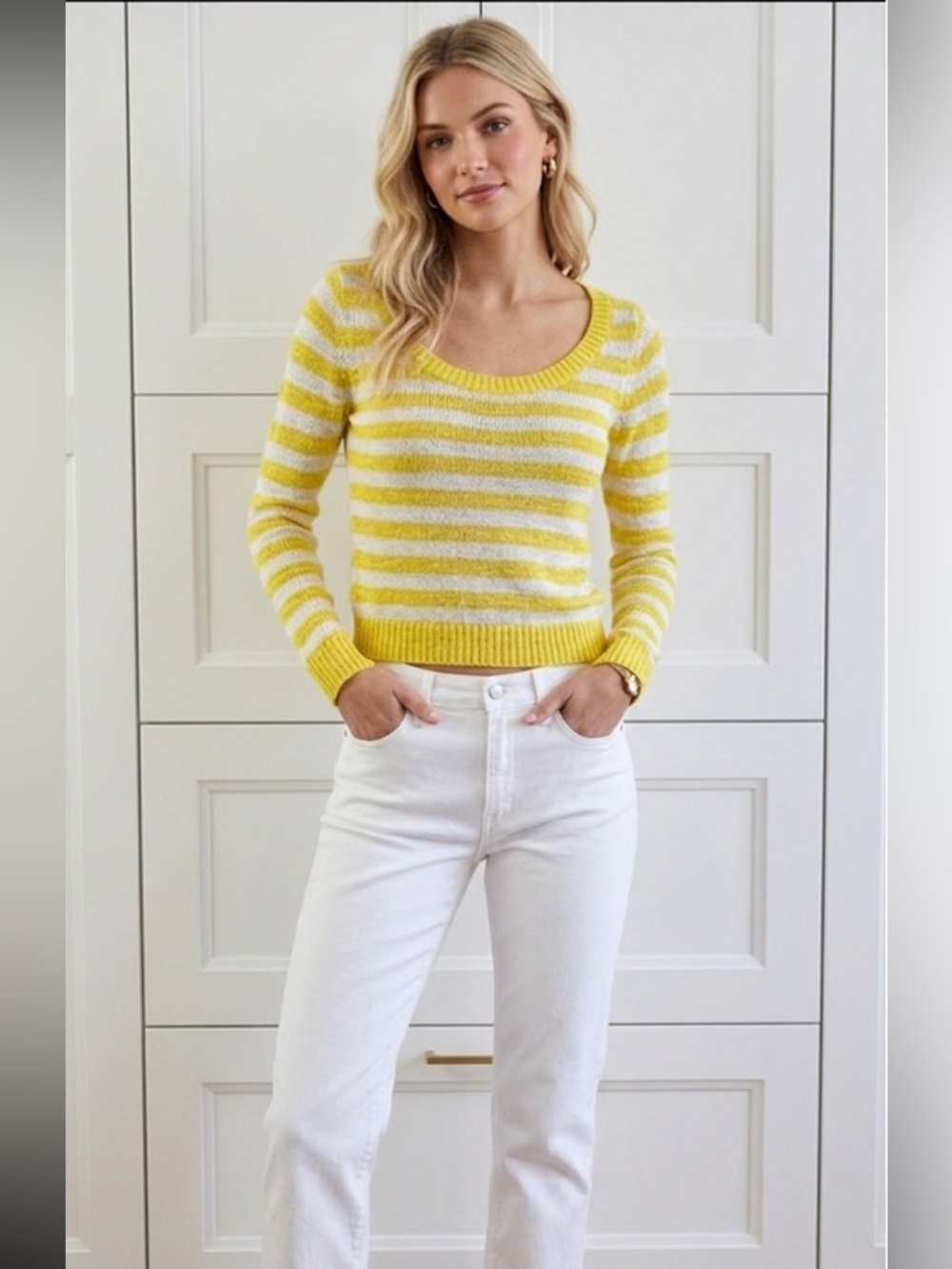 American Eagle Outfitters long sleeved striped yellow & white summer Size Small